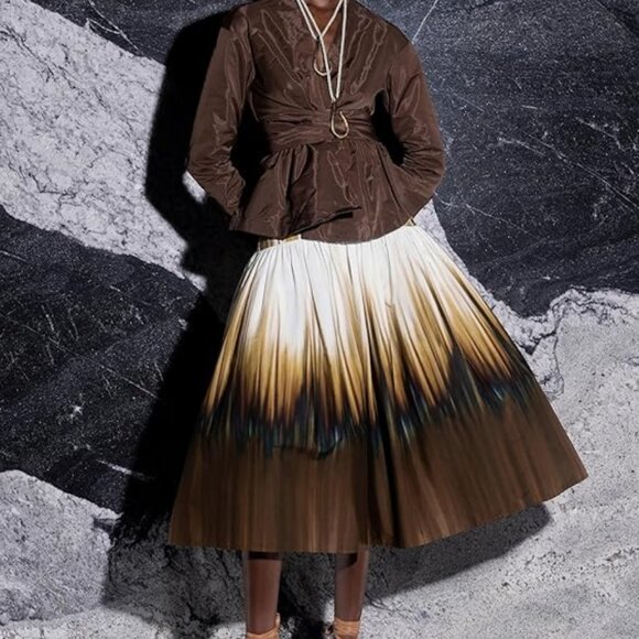 Silvia Tcherassi Damla Tuscan Sunset Degrade-Print Cotton Skirt Whimsical Artsy - Picture 1 of 16